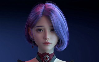 Purple hair woman portrait blue - chen hong free wallpaper