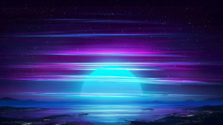 Bright blue purple sky stars - synthwave style free wallpaper