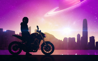 Motorcycle city skyline retrofuturism synthwave - synthwave style free wallpaper