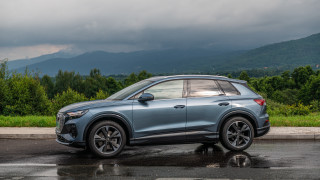 Blue car mountain road cloudy - 8k photorealistic free wallpaper