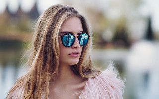 Blonde sunglasses fur coat lake - sunglass free wallpaper