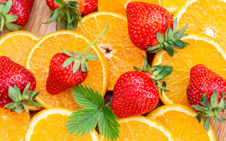 Orange strawberry closeup food flowers - arcimboldo free wallpaper
