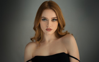 Red haired woman blue eyes 2 - a black strap free wallpaper