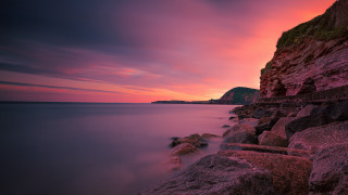 Sunset ocean rocks cliff landscape - rock and water free wallpaper for desktop