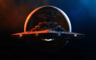 Space ship red blue lights - its side free wallpaper