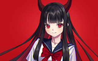 Anime girl black hair red 2 - a bow tie free wallpaper