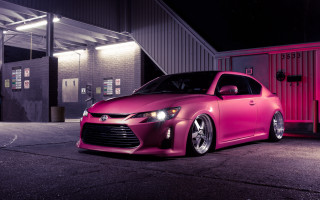 Pink car night building red - andrew bell free wallpaper for desktop