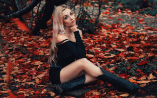 Woman forest autumn blonde leaves - carla wyzgala free wallpaper