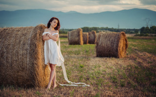 Woman white dress hay bale 2 - daphne mcclure free wallpaper for desktop