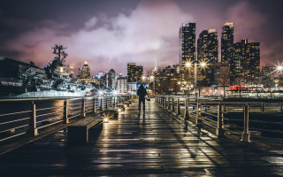 Night cityscape bridge reflection starry - free city wallpaper