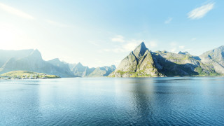 Mountain lake waterfront bridge sky - unreal engine free wallpaper for desktop