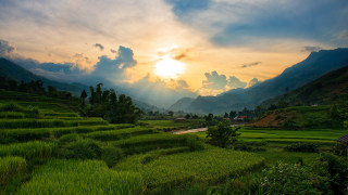 Sunset valley river mountains clouds 2 - dai xi free wallpaper