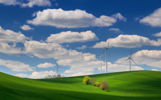 Green field wind turbines clouds - cloud above free wallpaper for desktop