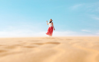 Woman red skirt hat beach - a hat free wallpaper