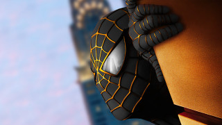 Spiderman peeking building skyscraper stylized - a spider free wallpaper