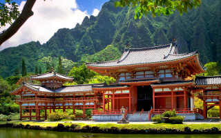 Mountain cityscape japanese architecture bridge - eishōsai chōki free wallpaper