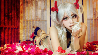 White hair horns flower gothic - a bed of flowers free wallpaper