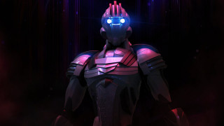 Robot glowing eyes helmet curtain - a spotlight free wallpaper