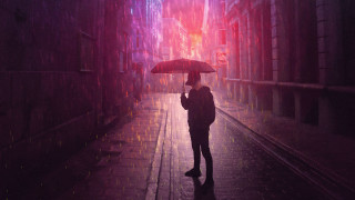 Rainy night umbrella cityscape surreal - a street holding free wallpaper