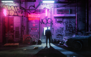 Dark alley neon graffiti cyberpunk - cyberpunk free wallpaper