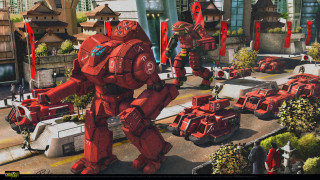 Large red robot cityscape scifi - conceptart free wallpaper