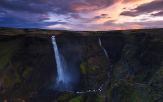 Waterfall sunset cloudy sky mountain - a waterfall below free wallpaper