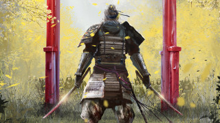 Armor samurai field swords outdoors - a yellow background behind free wallpaper