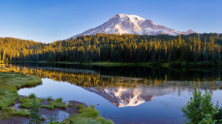 Mountain reflection lake trees grass 2 - tree and grass free wallpaper for desktop