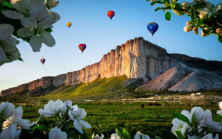 Mountain balloons flowers sky nature - hot air balloon free wallpaper for desktop