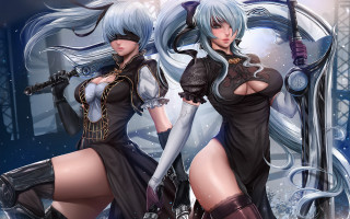 Nier automata anime swords snow - artgerm free wallpaper