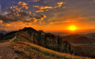 Sunset mountain trail trees autumn - a trail free wallpaper