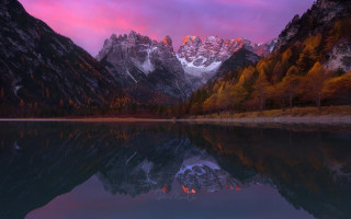 Mountain lake sunset pink sky 9 - mystical free wallpaper for desktop