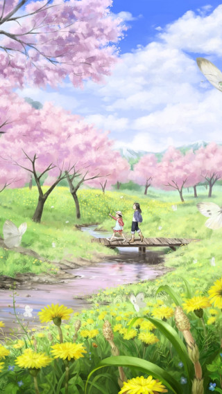 Couple walking bridge river park - free spring wallpaper for mobile