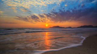 Sunset ocean island clouds matte - a small island in the distance free wallpaper