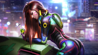 Futuristic suit city night bokeh - a drink free wallpaper for desktop