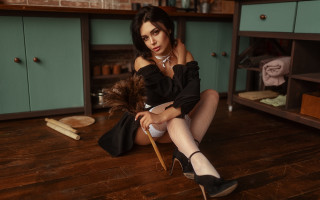 Woman sitting broom hat victorian - a broom free wallpaper