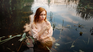 Pink dress water plant photorealistic - anka zhuravleva free wallpaper for desktop