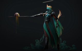 Woman green dress sword bird - a green dress holding free wallpaper for desktop