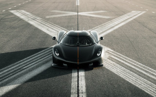 Black sports car runway sky - white line free wallpaper
