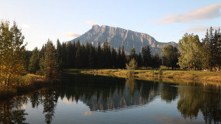 Mountain lake reflection trees sky 10 - tree and grass free wallpaper