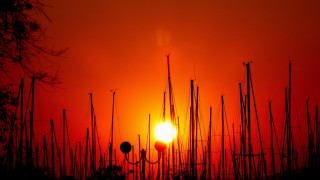 Sunset tall poles orange sky - orange sky in the background free wallpaper