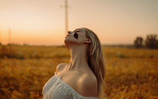 Woman butterfly field sunset windmill - a windmill in the background free wallpaper