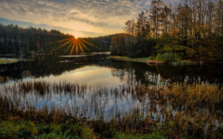 Lake forest sunset crepuscular rays - the cloud above free wallpaper