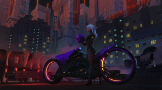 Futuristic woman motorcycle night neon - alejandro burdisio free wallpaper