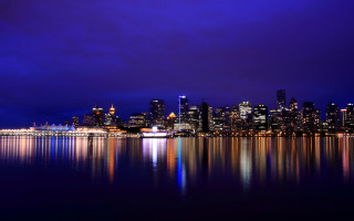 Vancouver skyline night reflection bridge - vancouver school free wallpaper