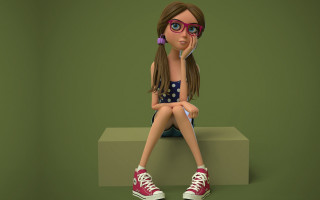 3D girl sitting cellphone bare - a box free wallpaper
