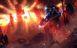 Futuristic man city flames lava - a futuristic suit free wallpaper