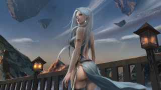 White haired woman bridge sword - art station free wallpaper for desktop
