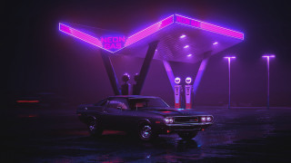 Retrocar gasstation neon octane 3drender - a gas station free wallpaper