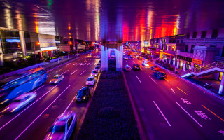 Neon cyberpunk tokyo cityscape traffic - lot of traffic free wallpaper